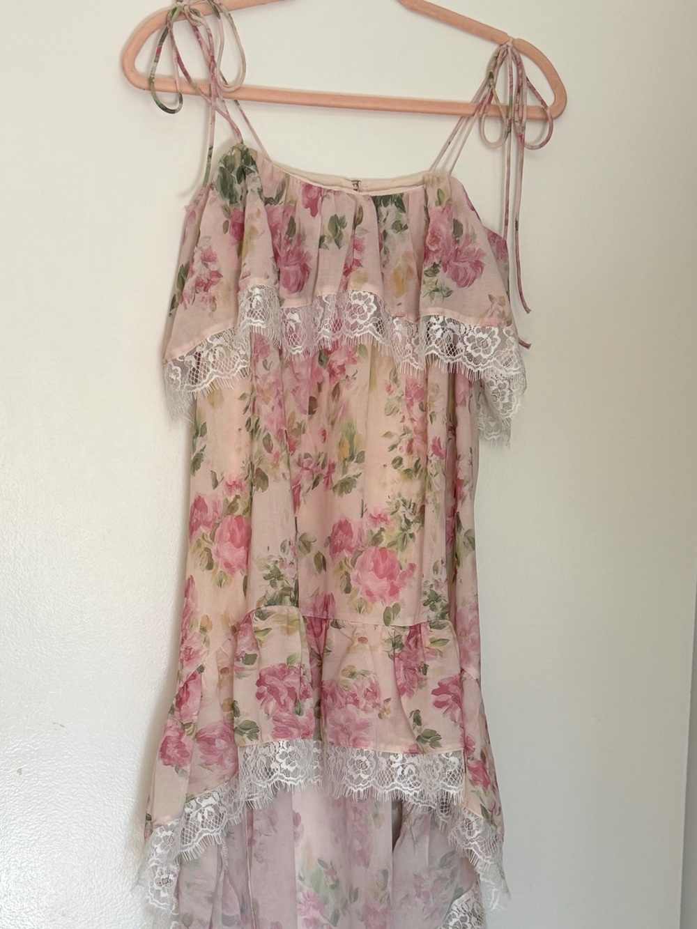 Fashion Nova Pink Floral Lace High-Low Maxi Dress XXS